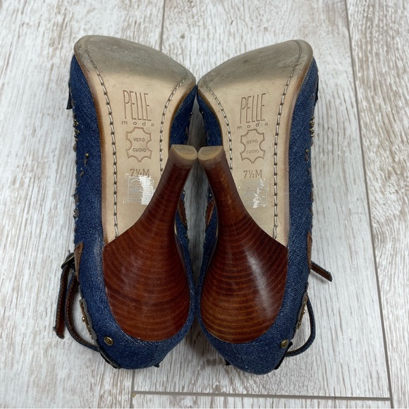 PELLE Moda 7.5 denim jeans leather pumps mart jane - Picture 4 of 4